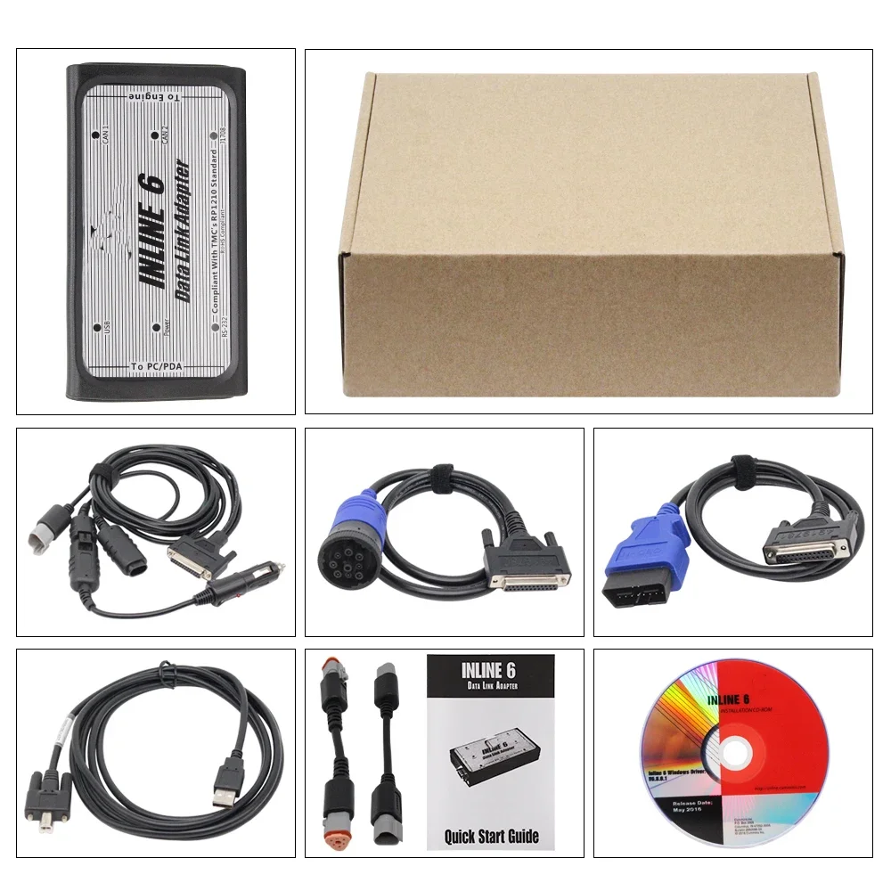 2024 V8.7 INLINE 6 Data Link Adapter Heavy Duty Diagnostic Tool Scanner Full 8 cable Truck Diagnostic interface Via OBDII/OBD2