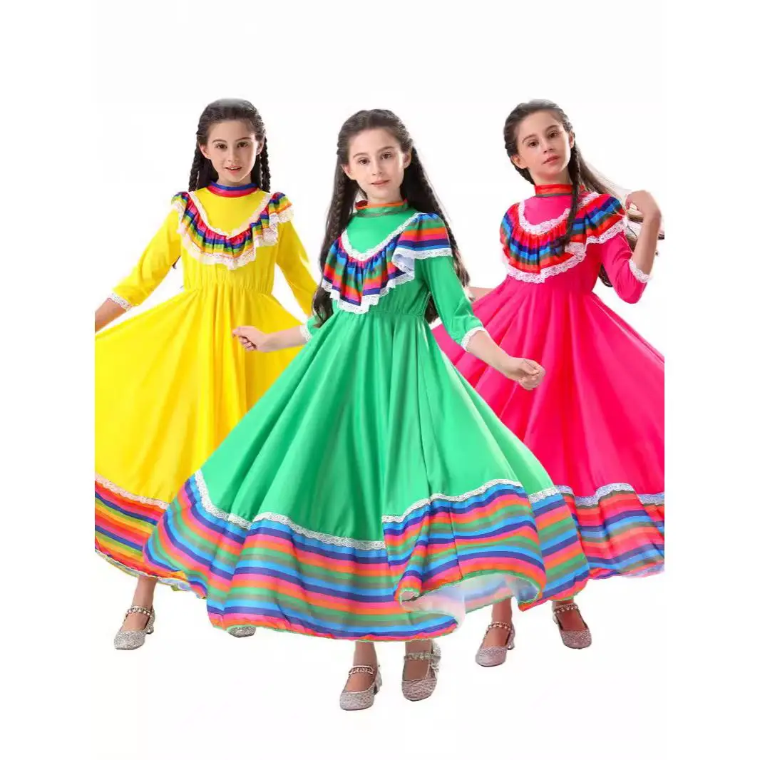 loween Girls Ethnic Dance Costume Children's Large Skirt Outfit Performance Clothes Easy to Use Cotton 00% Spring 