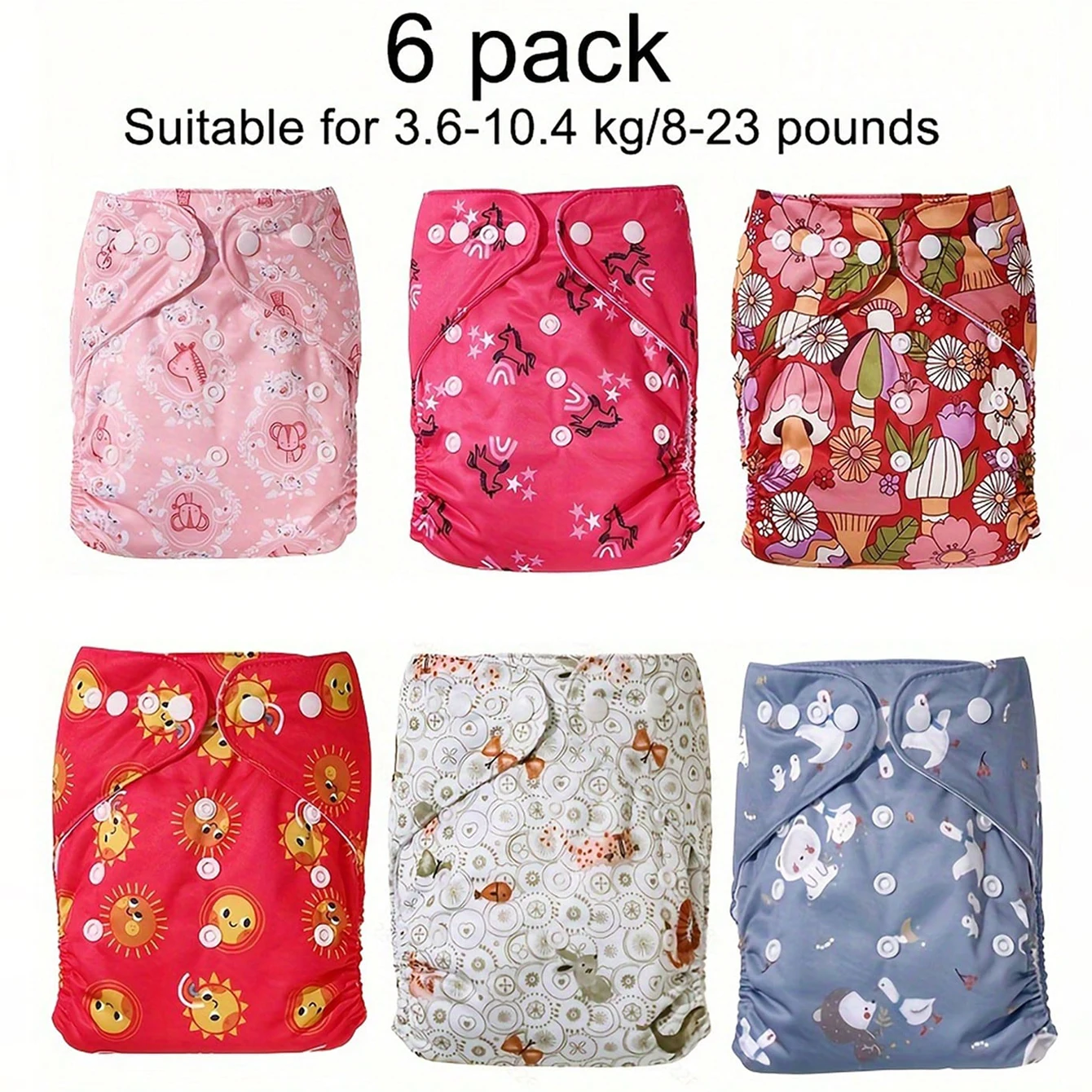 6 قطع من سراويل حفاضات الأطفال المقاومة للماء، أنماط مطبوعة صديقة للبيئة للأطفال، تصميم المفاجئة، حفاضات قماشية قابلة لإعادة الاستخدام وقابلة للغسل، مثالية لاستحمام الطفل في عيد الميلاد، هدية السنة الجديدة للأطفال الرضع
