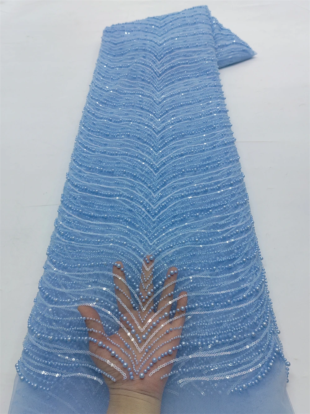 زينة للملابس قماش دانتيل أفريقي 2025 نيجيري مطرز بالترتر شبكة فرنسية 5 ياردات لخياطة فساتين حفلات الزفاف