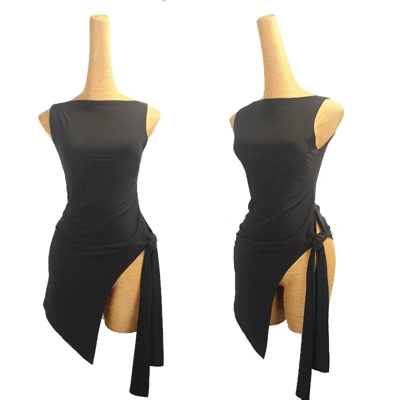 

Sleeveless Irregular Tops High Split Black Dress Adult Latin Practice Dress Rumba Dance Wear Summer Latin Dance Clothes