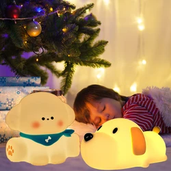 Puppy Led Night Light Rechargeable Bedside Table Lamp for Toddler Baby Nursery Kawaii Silicone Dog Birthday Gifts Squishy Light