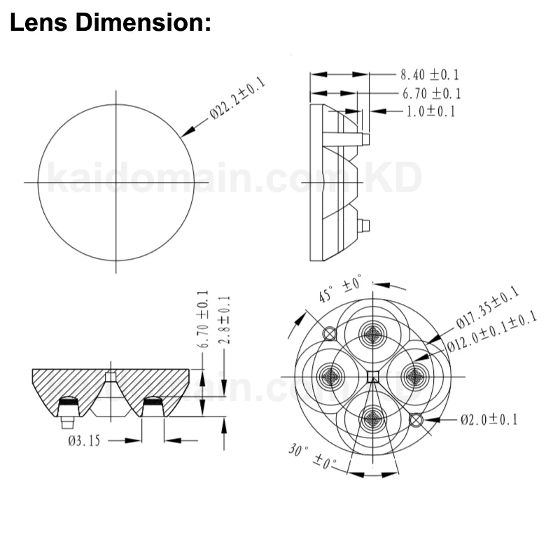 4-In-1 22.2Mm (Diameter) X 8.4Mm (H) Quad Lensa Optik (1 Pc)