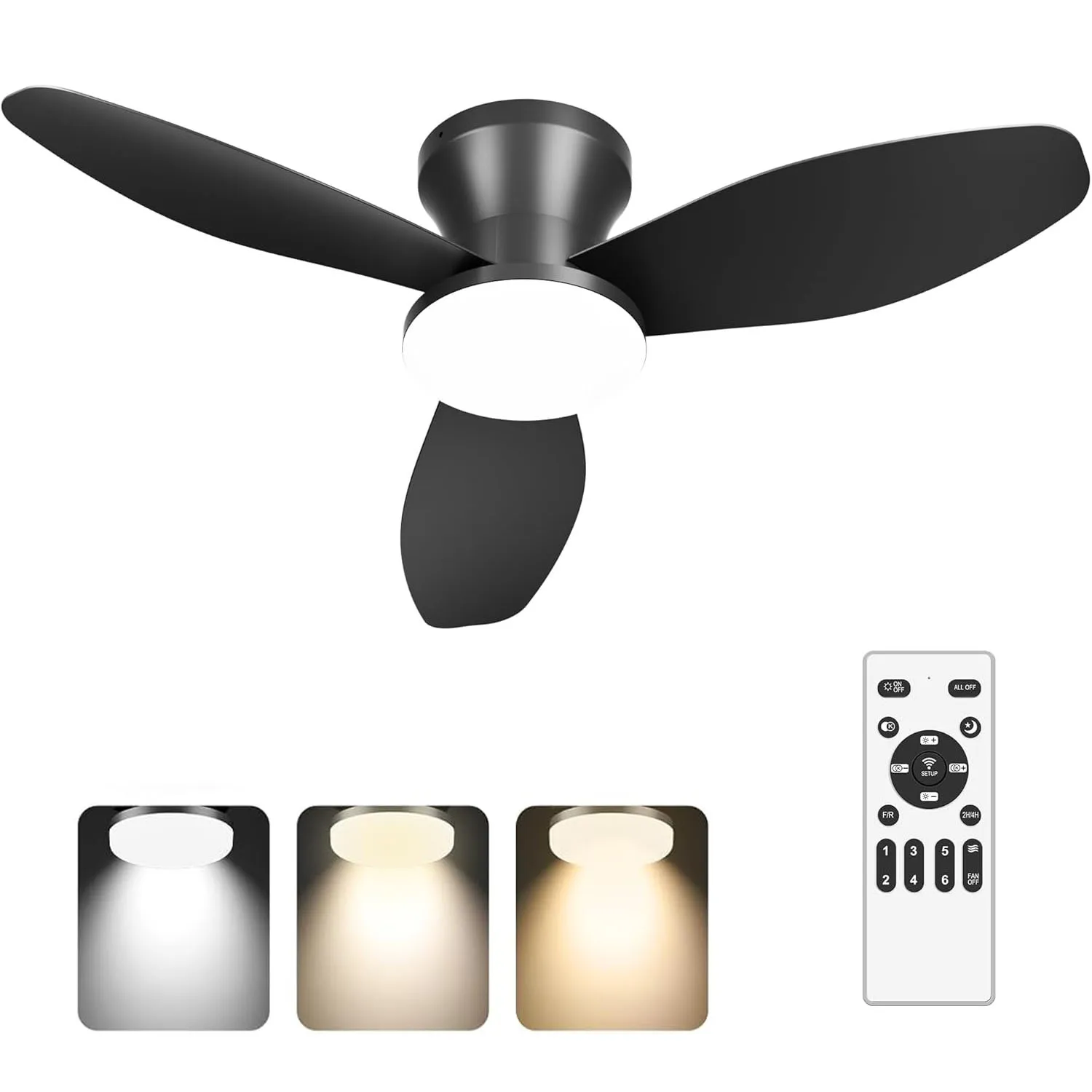

Ceiling Fans with Lights,Low Profile Ceiling Fan with Light and Remote,Flush Mount, Dimmable LED, Reversible DC Motor Black