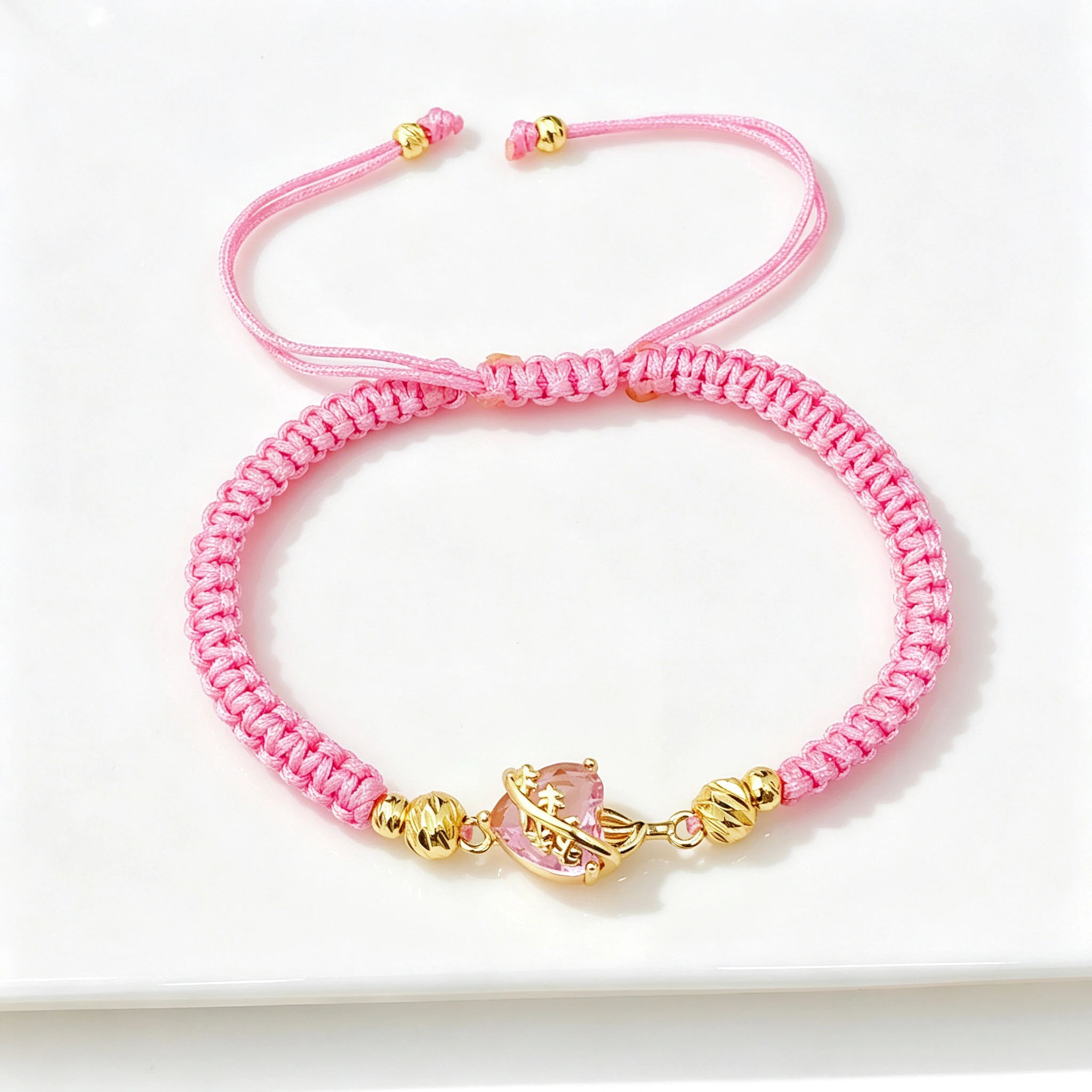Braided Sacred Heart Shaped Crystal Cross Bracelet