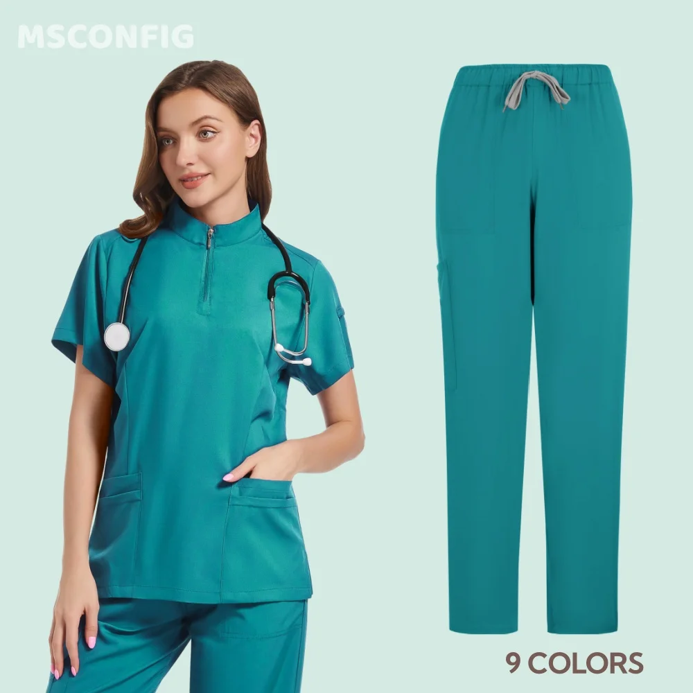 

Doctor's Clinical Surgical Medical Work Uniform for Men and Women Pharmacy Dental Clinic Nurse Zipper Top Casual Pants Workwear