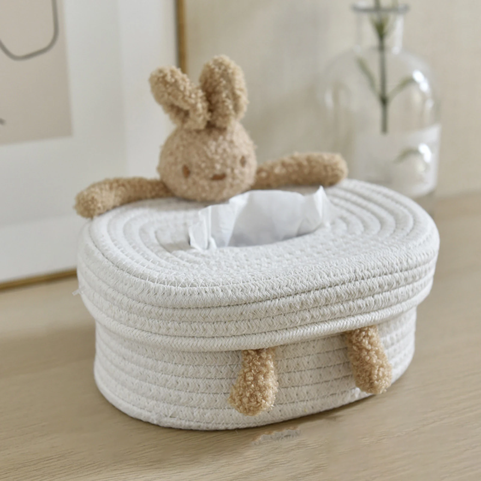 Cotton Rope Tissue Box Woven Tissue Storage Box Cartoon Container Decorative Organizer for Home Office Table Bathroom Napkin Box