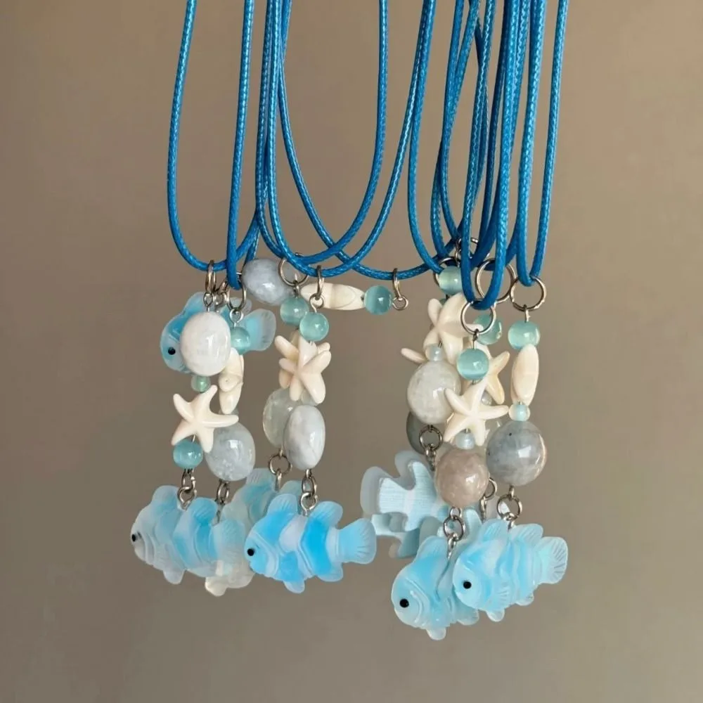 Korean Style Cute Fish Necklace Minority Design Bead Starfish Necklace Jewelry Accessories Charms Resin Ornament Clavicle Chain