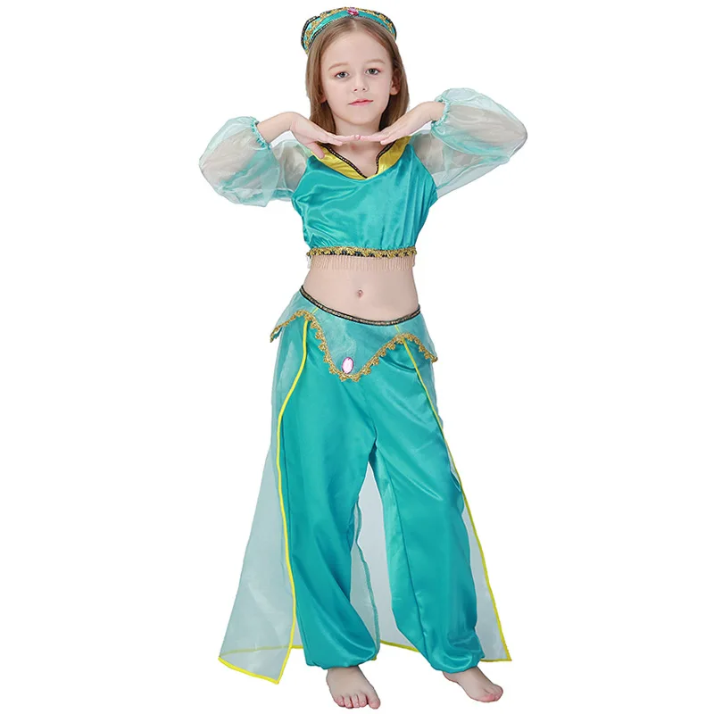 Costume de Princesse Jasmine pour Fille, Robe de ix, Cosplay Aladdin Lampe, Ensemble de Tenues pour Enfants, Vêtements d'Halloween, Robe de Barrage