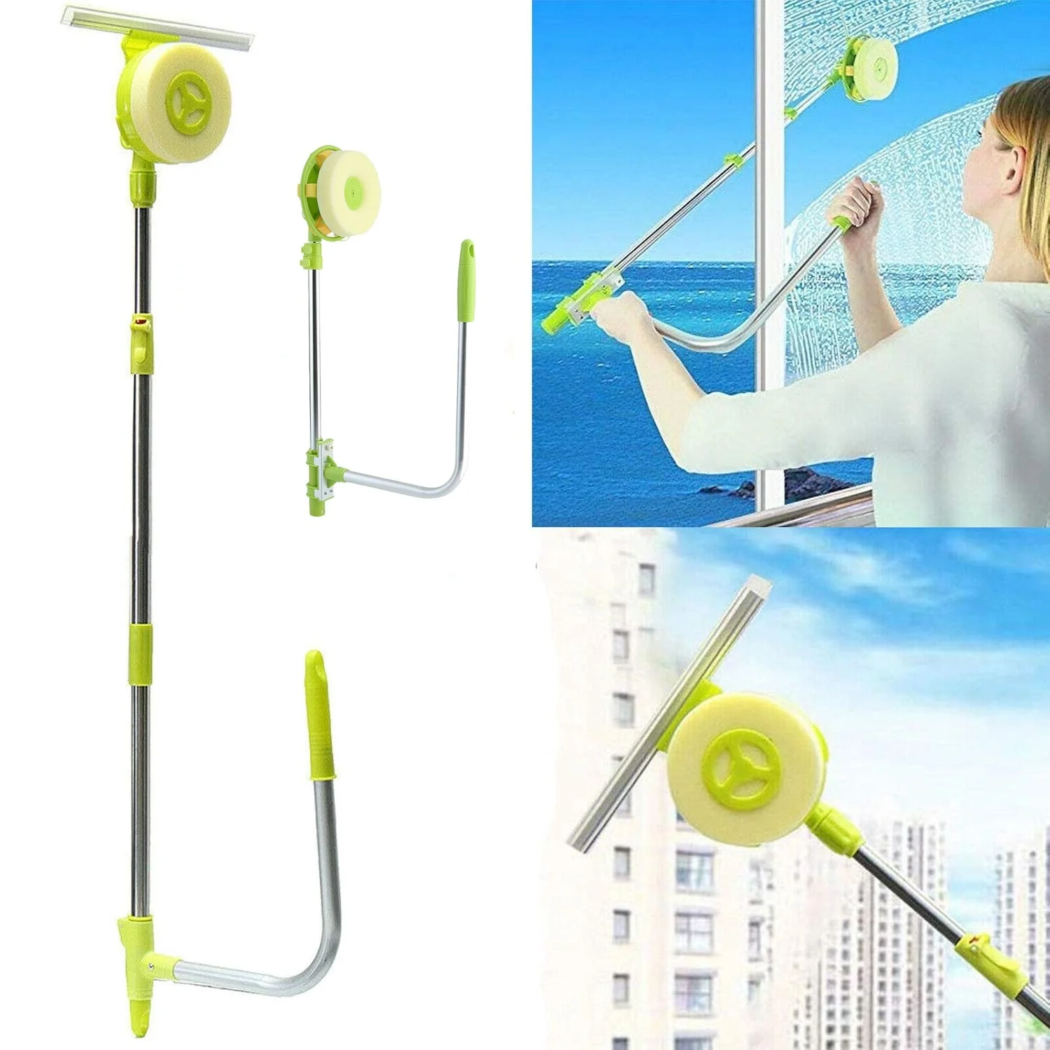 Telescopic High Rise Windows Cleaner with Adjustable U Bracket Telescopic Long Handle Window Mop Cleaning Brush For Home Use