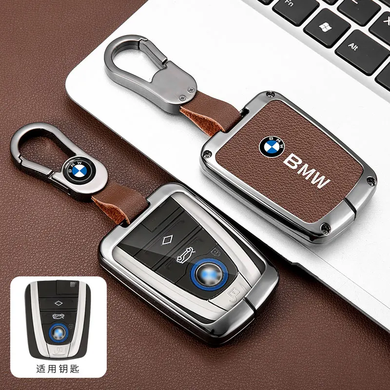 Zinc Alloy Leather Car Smart Renmote Key Case Cover Protection Holder Shell For BMW I3 I8 Series Keyless Keychain Accessories