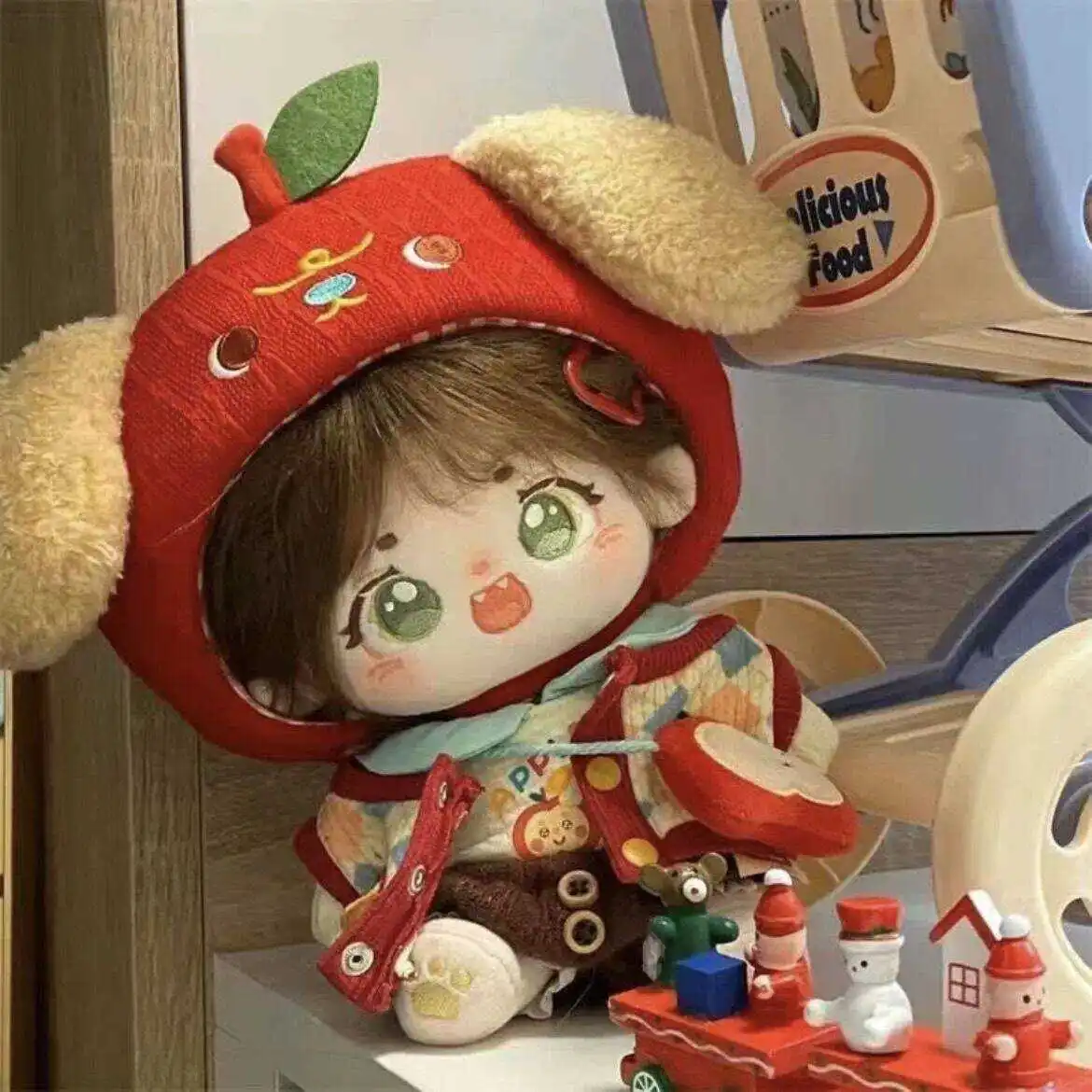 Apple Dog ingeblikte volledige set van 20 cm katoenen pop babykleding schattige kleine Apple katoenen pop hoofdbedekking kleding zonder attributen