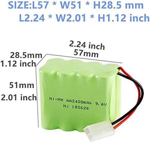 9.6V 2400mAh Ni-MH Battery Pack Rechargeable AA with Standard Tamiya Connector for HuanQi 781 728 RC 1:24 M1A2 Toy Tank drone