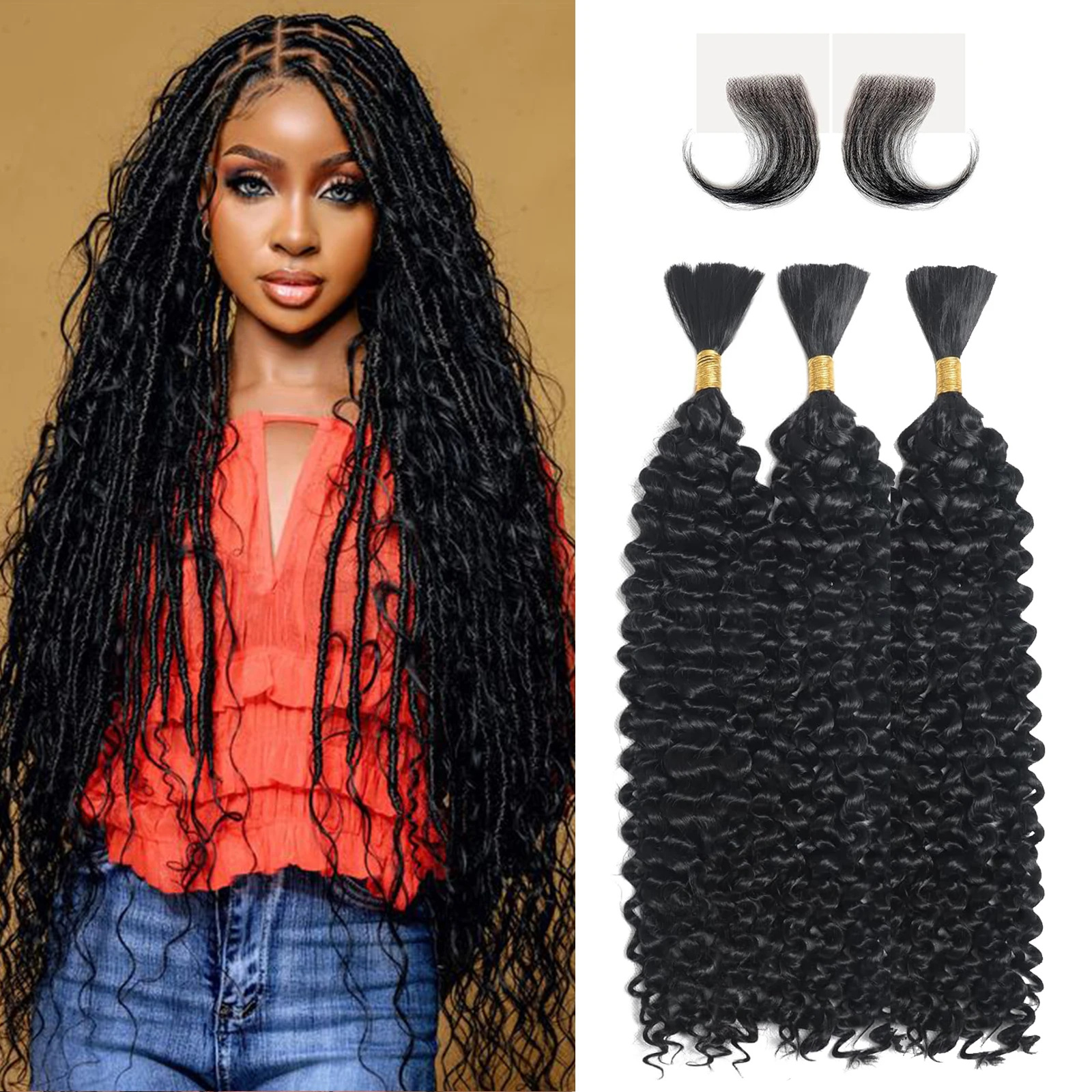 Braiding Hair Deep Wave Bulk Human Hair for Braiding No Weft Bundle 100g 2 Bundles/Pack 16A Brazilian Virgin Water Curly 20 Inch