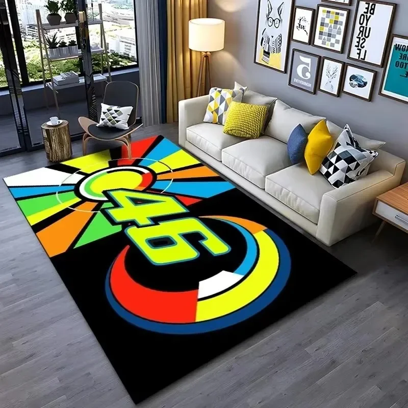 Motorcycle Racer The Doctor Carpet Mat Black Yellow Racing Track Living Room Rug with Number 46 Dynamic Design Home Decoration