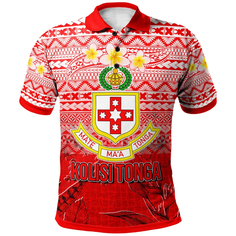 New 3d Print Tonga Tribal Polo Shirt Men Hawaii Polynesian Pattern Lapel Short Sleeves Button Tee Shirts Summer Street T-Shirt