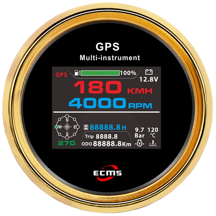 85mm Multi Instrument Gauge GPS Speedometer Tachometer Hour Water Temp Fuel Level Oil Pressure Voltmeter 12V/24V 1