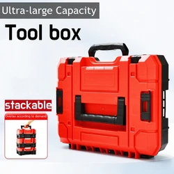 Stackable Toolbox Portable Hardware Storage Box Red Heavy Duty Tools Case Electric Drill Tool Box Garage Tool Organizer