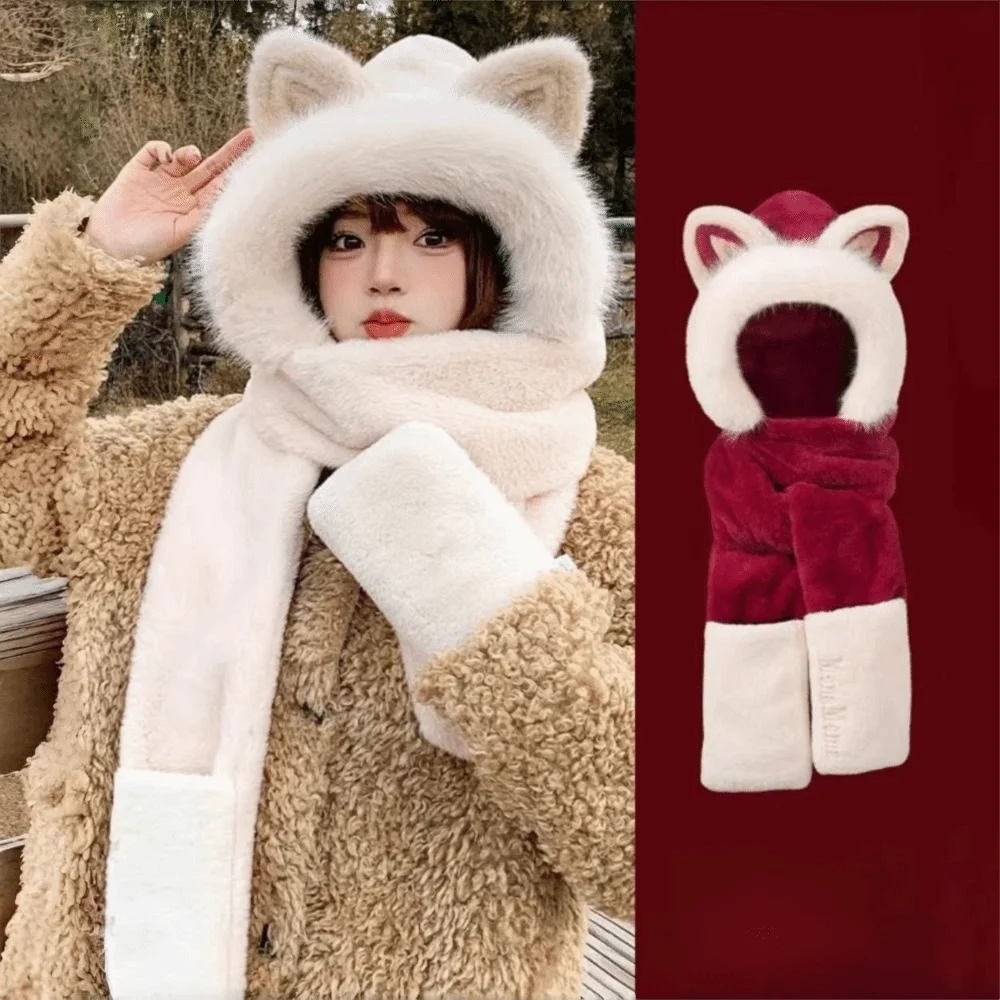 جديد سميكة قبعة وشاح قفازات مجموعة أفخم الثعلب الأذن النساء بيني قبعة يندبروف الدفء الأذن غطاء حماية الدراجات