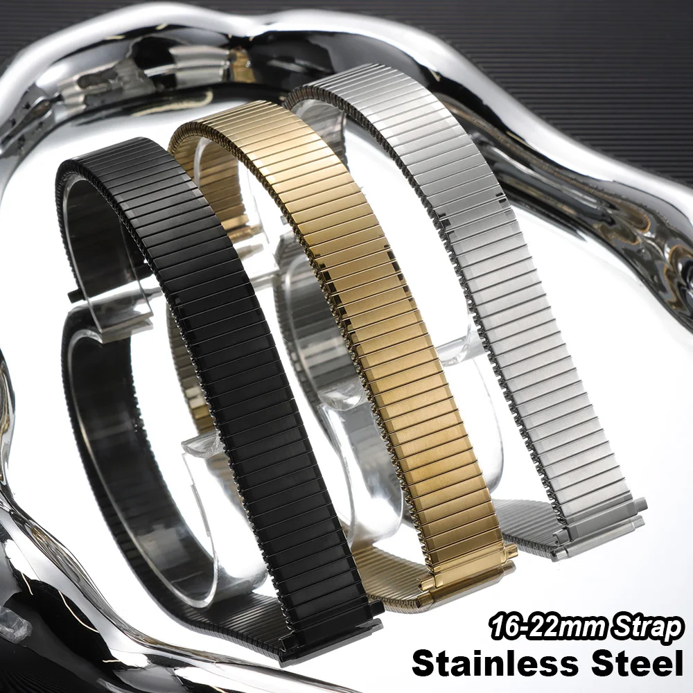 

Elastic Watch Band 16mm 18mm 20mm 22mm Stainless Steel Watch Strap Men Women Expansion Metal Bracelet Accessories with Tool