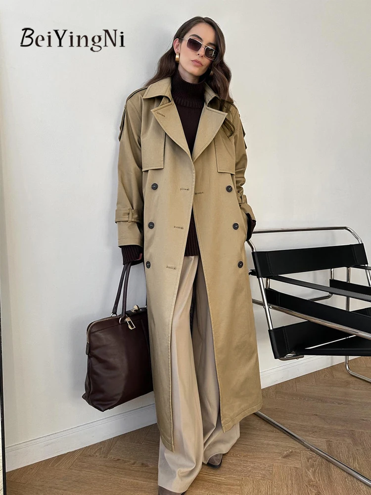 Beiyingni الشتاء المرأة سترة واقية طويلة 2025 موضة جديدة القطن خمر الإناث خندق معطف أنيق فاخر يندبروف أبلى #1