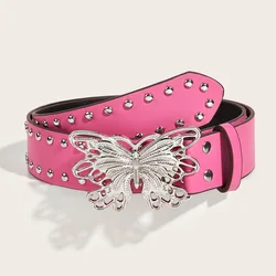 Cool Punk Style Women's Wide Belt with Studs Desinger Y2K Waist Belt Luxury Buttuerfly Buckle Men