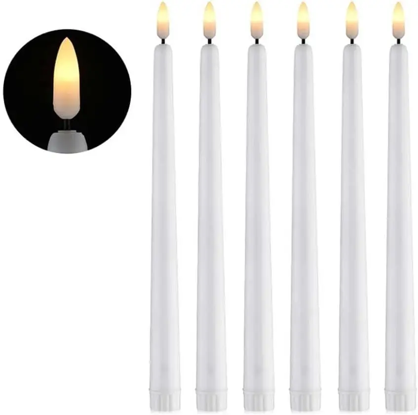 6pcs LED Taper Candles Flameless Flickering Battery Powered Christmas Wedding Decor Church Candle Color Yellow Light-C Size 28