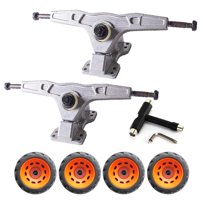 7Inch Gravity Skateboard Truck With 76Mm Rubber Offroadskateboard Wheels 608 Bearing Complete Kit,Silver