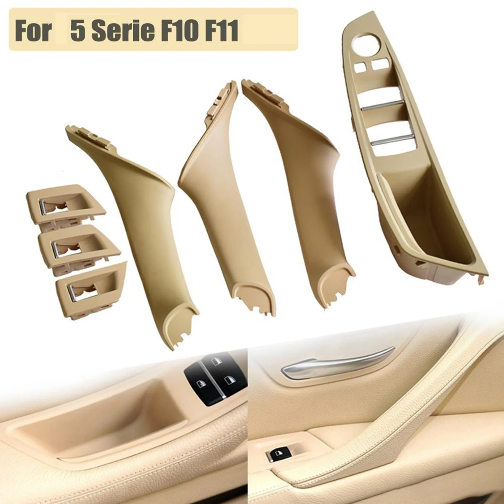 

2 Pcs RHD Car Interior Door Handle Inner Door Panel Pull Trim Cover For -Bmw 5 Serie F10 F11 520 525 Red-Brown & Black