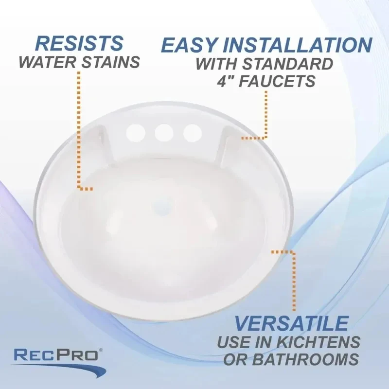 HOME-RV Kitchen Sink with Pull Out Faucet Brushed Nickel Single Lever Hole Mount Durle Plastic White Oval Basin Dual Stream