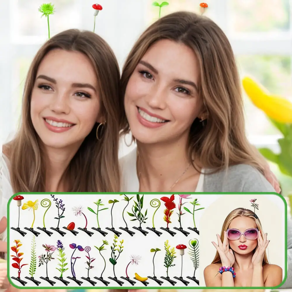 100 Stück Unisex Lustige Simulierte Gras-Haarspangen Niedliche Schmetterling-Pilz-Blumen-förmige Party-Haaraccessoires – Detail 4