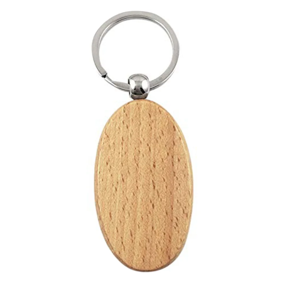 20 buah gantungan kunci kayu kosong Diy gantungan kunci kayu tag kunci hadiah Oval kuning