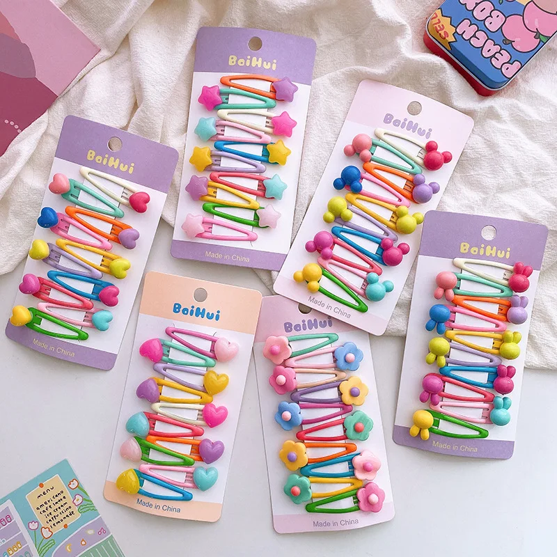 

10PCS Korean Barrette Candy Color Cute Flowers Love Drip Oil BB Hair Clip Bangs Hairpin Versatile Girl Children's Hair Accessory