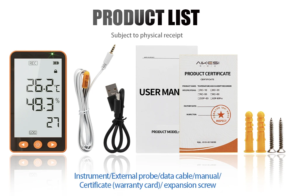 AIKESI GSP-80Pro Extended Probe USB Handheld Portable Split Dew Point Temperature and Humidity Data Logger Meter for Engineering