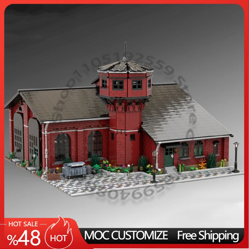 

7180 PCS Construction Historical Locomotive Shed MOC Customize Modular Building Block Model Creative DIY Boys Festival Toy Gift