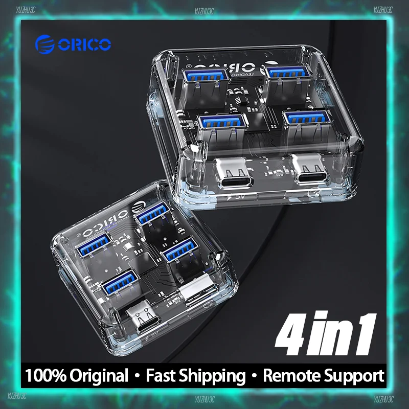 ORICO MH4UC Прозрачный концентратор USB 3.0, 4 порта с питанием Type-C, OTG, поддерживаемый высокоскоростной USB-разветвитель 5 Гбит/с для ноутбука/ПК/Mac/телефона ORICO MH4UC Прозрачный концентратор USB 3.0, 4 порта с питанием Type-C, OTG, поддерживаемый высокоскоростной USB-разветвитель 5 Гбит/с для ноутбука/ПК/Mac/телефона