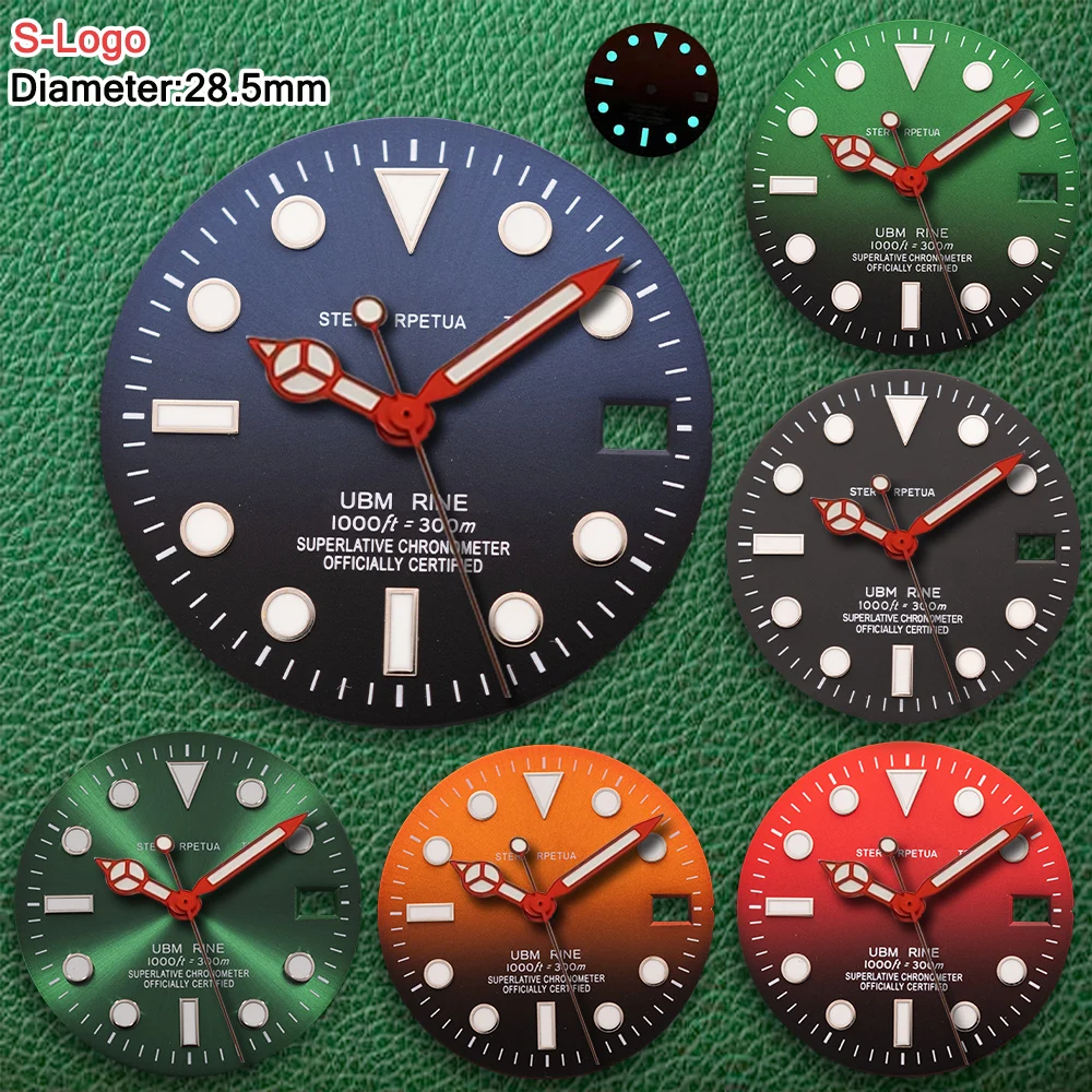 

28,5 мм S логотип SUB градиент NH35 циферблат без стрелок подходит для NH36/4R/7S механизм ледяной синий Luminou аксессуары для модификации часов