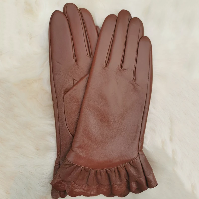 Real Sheepskin Touch Screen Gloves For Women Winter Warm Wave Cut New Driving  Female Color Leather Gloves New high-end 2022