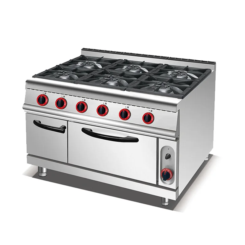 

Vertical gas six-head pot stove with oven cabinet four-eye stove stainless steel floor-to-ceiling luxury combination stove