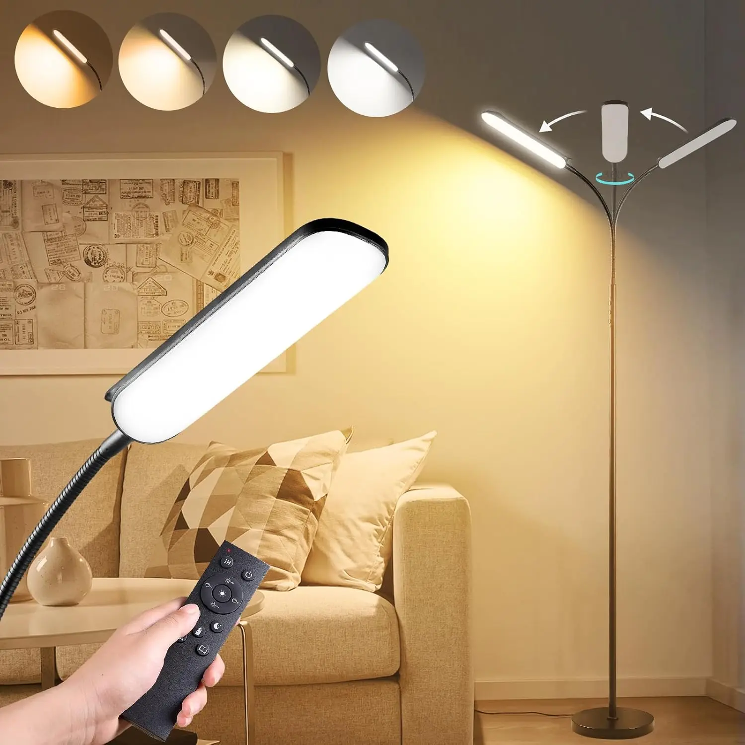 

18W 1800LM LED Floor Lamp with Remote, Dimmable, Smart Plug Compatible for Living Room Bedroom Office