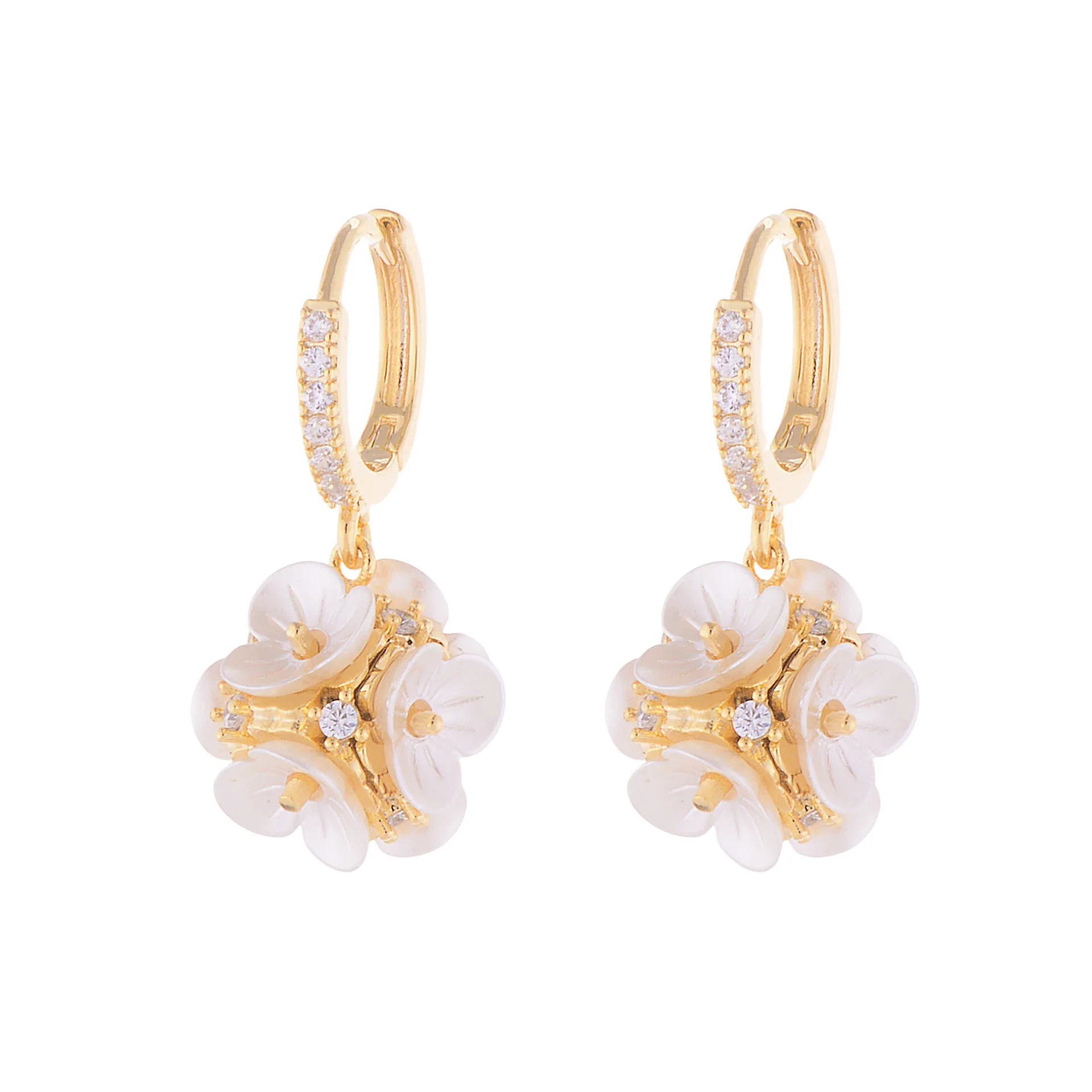 French Luxury Color Zircon Acrylic White Flower Cluster Ball Dangle Earrings 2025 New Jewelry Fashion Accessories For Womens