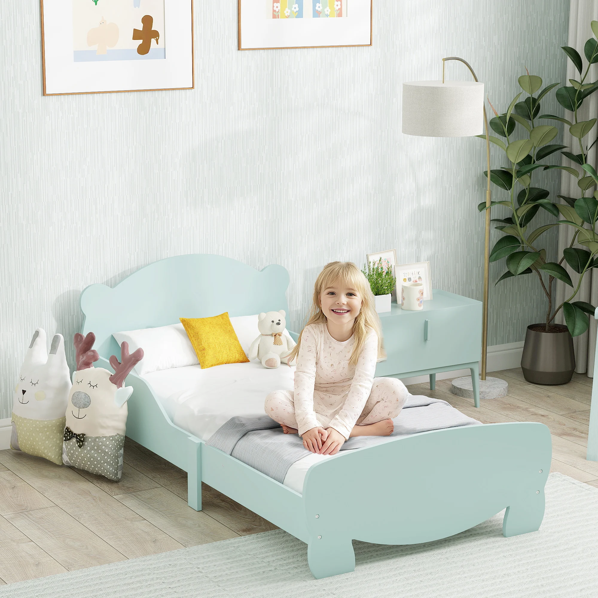 Cama Montessori Aiyaplay Para Niños De 3 a 6 Años, 140 X 70 Cm, Cama Individual Con Laterales Antica << Y Somier De Madera Con