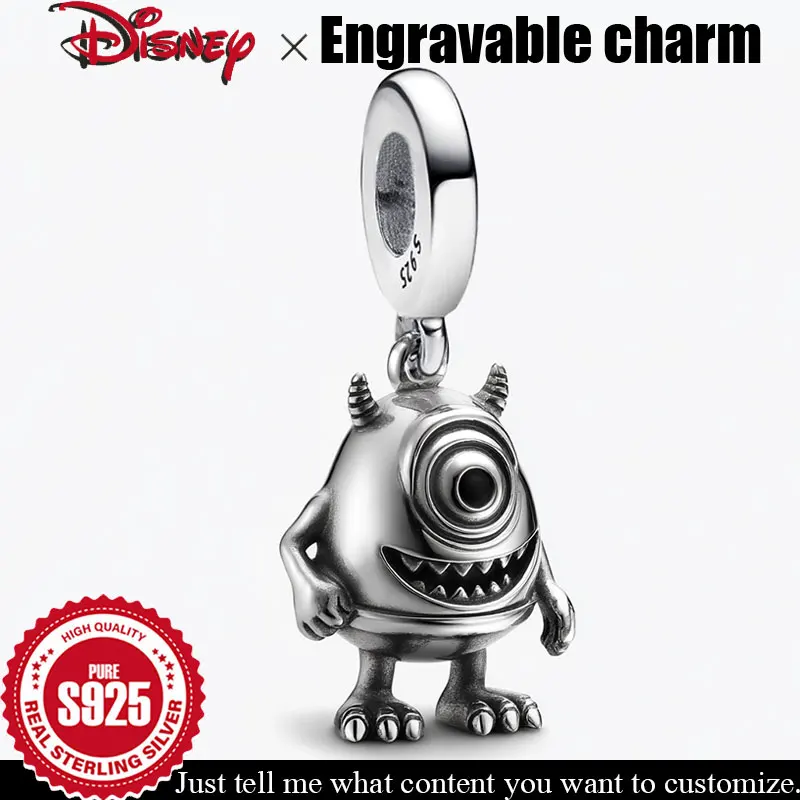 

Очарование из стерлингового серебра 925 пробы Mike Wazowski de Disney Pixar, настраиваемый кулон, оригинальные гравируемые бусины «сделай сам», ювелирные аксессуары
