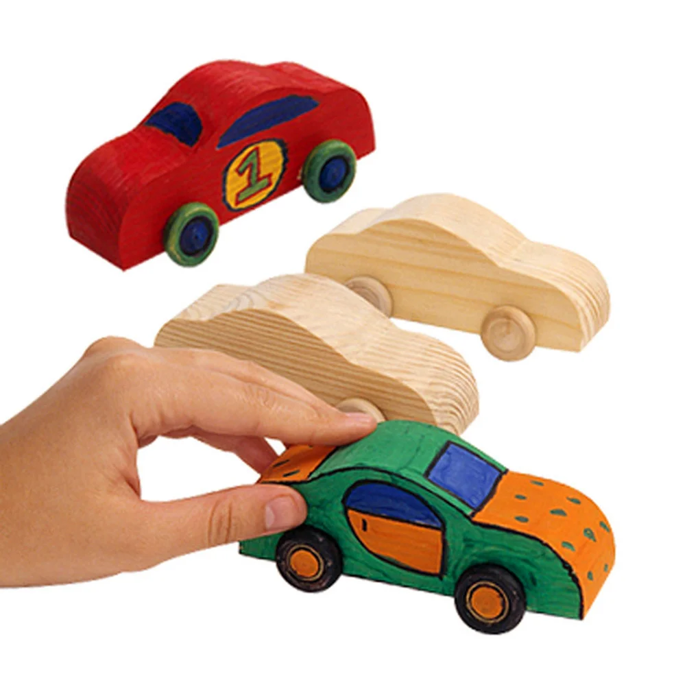 

1Pcs Wooden Car DIY Painting Creative Craft Home Classroom Hand Painted Blank Wood Car for Staining Decorating