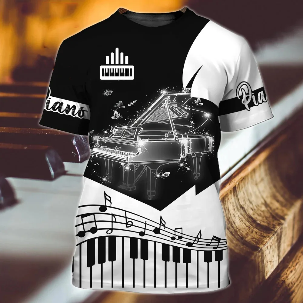 Men's T Shirt Fashion Pianist Uniform Casual O-neck Oversized Short Sleeve Funny 3D Piano Print T-shirts Pop Music Harajuku Tops