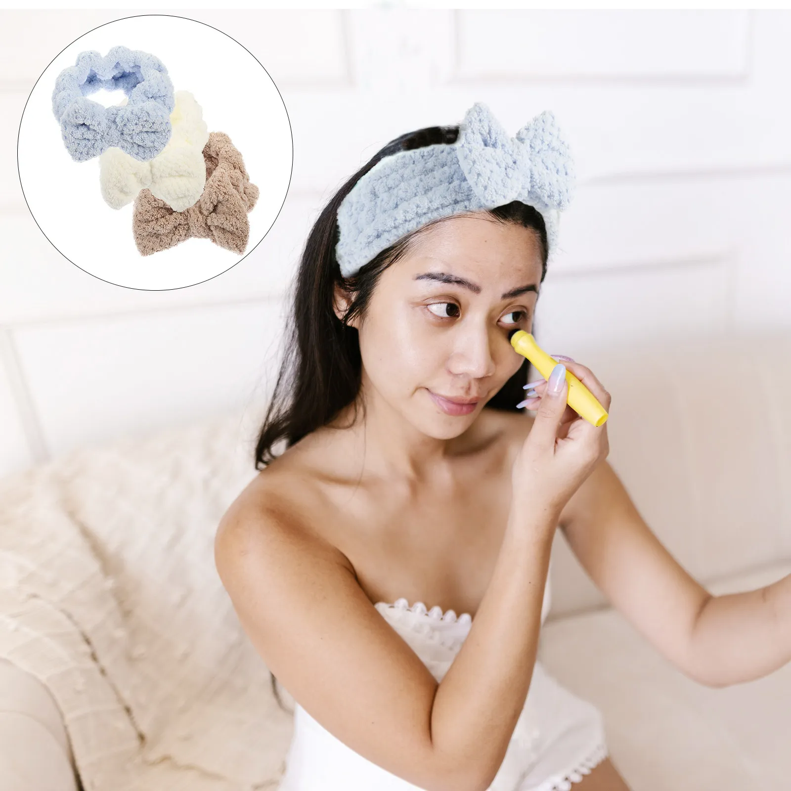 

3Pcs Washing Face Headband Kit Simple Elastic Hairbands for Women Daily Makeup Spa Skincare Bowknot Hair Accessory Supplies