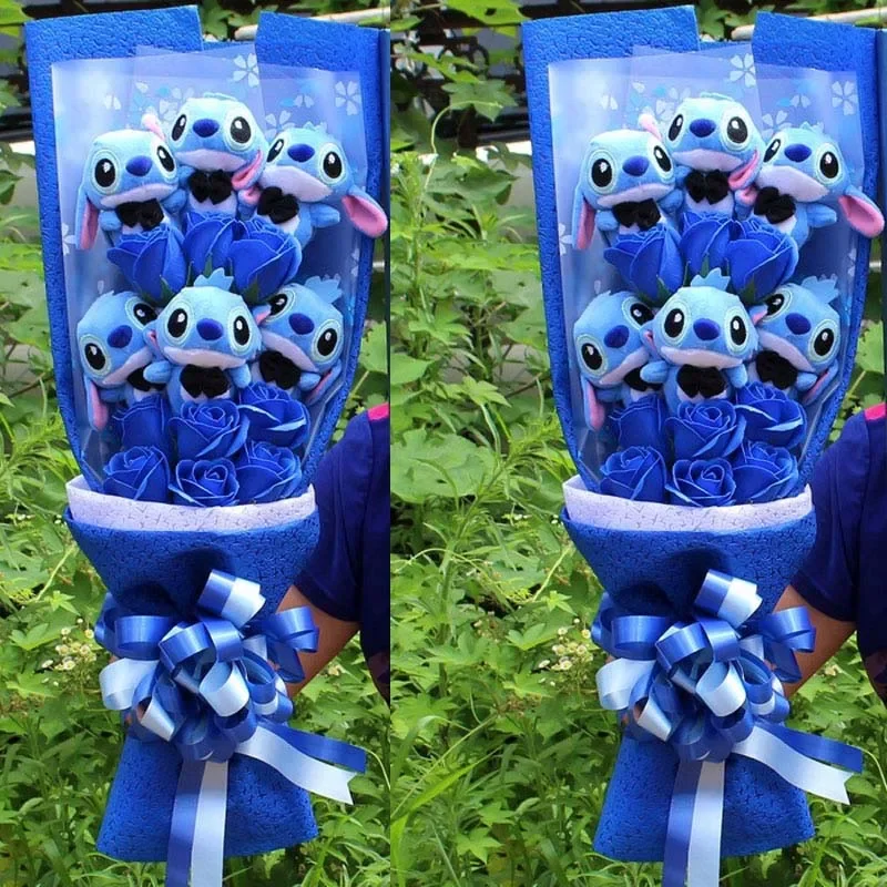 Disney Stitch Flower Bouquet Cartoon Lilo Stitch peluche bambola Bouquet confezione regalo bambini natale regali di compleanno regalo di san valentino