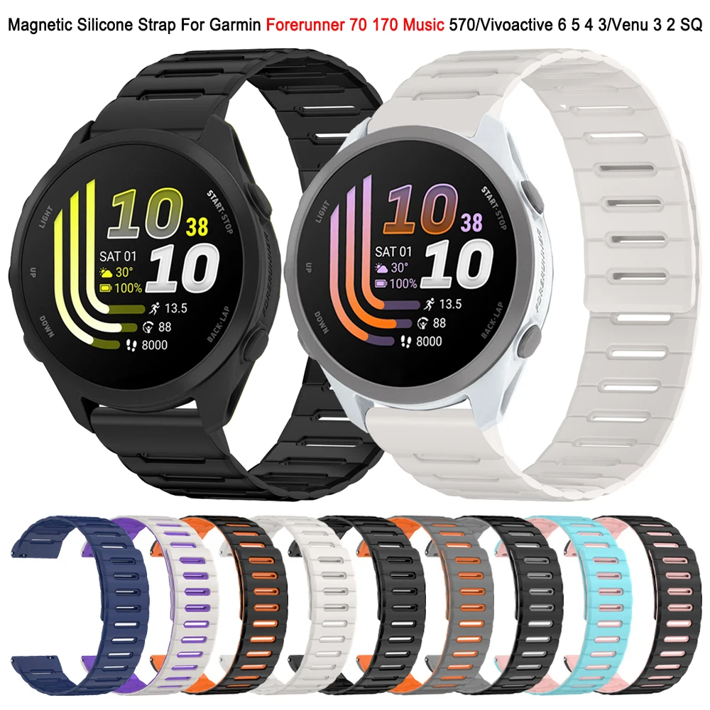 Correa magnética de 20 y 22mm para Garmin Forerunner 170, 70, 570, 265, 255, 645M, Correa de silicona para Venu 4, 3, 2 Plus, Vivoactive 6, 5, 4, 3