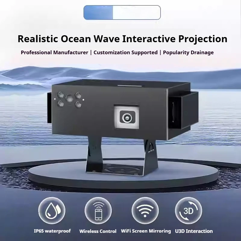 Interactive 3D Ocean Sea Wave Projector Holographic Display for Outdoor Beach Restaurant Staircase Lighting Decor for Gardens