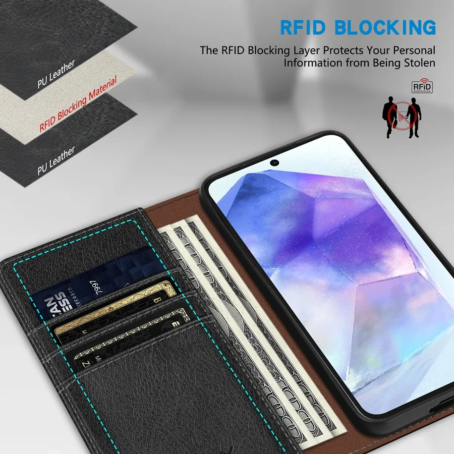 Wallet Card Slot Magnetic Flip Leather Case For Samsung Galaxy A04s A05s A12 A13 A14 A15 A24 A25 A31 A32 A34 A35 A52 A53 A54 A55